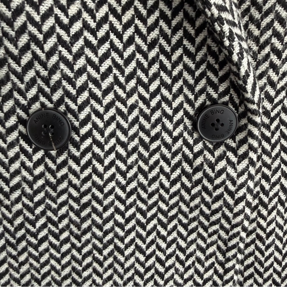 Anine Bing Fishbone Herringbone Blazer L Oversized Wool Blend Double Breasted - Picture 9 of 16